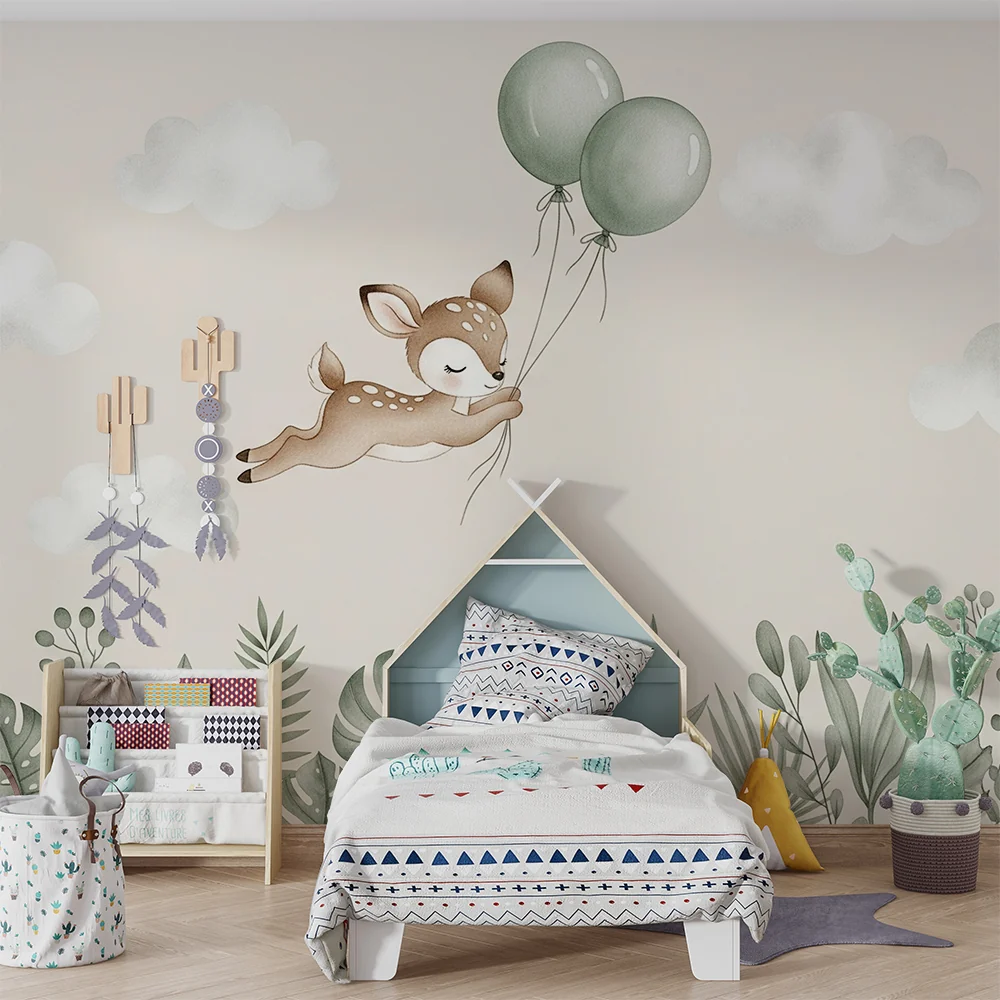 Papel de parede quarto bebê | Leteći jelen s balonima