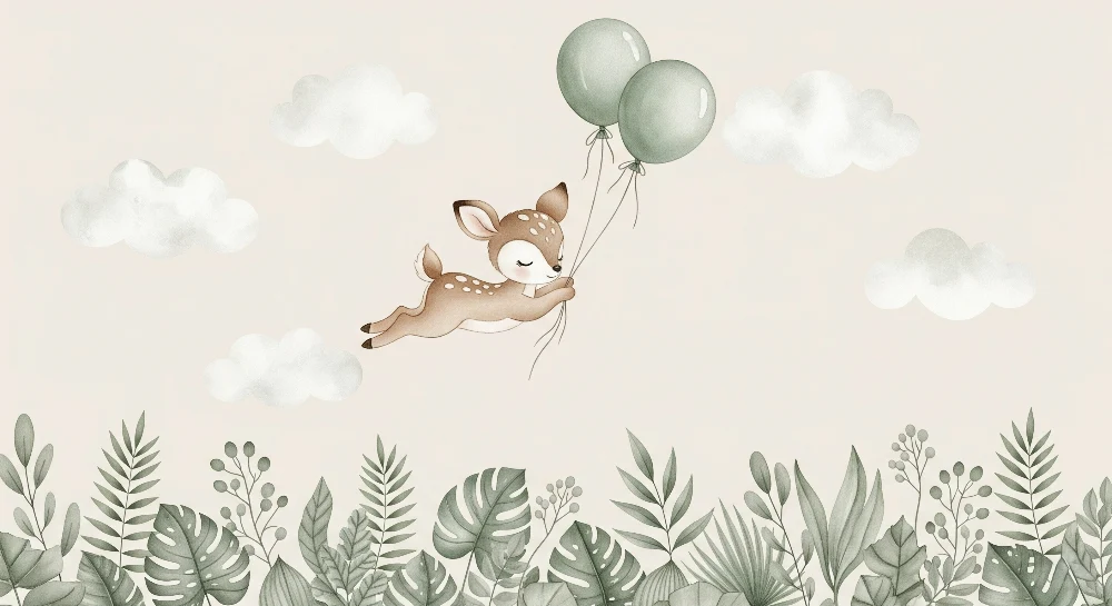 Papel de parede quarto bebê | Leteći jelen s balonima