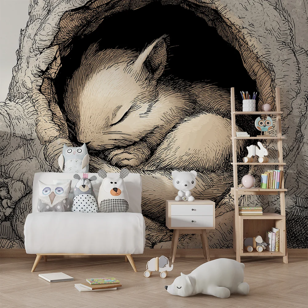 Papel de parede quarto bebê | Lijepa mala spavać vjeverica u svom gnijezdu