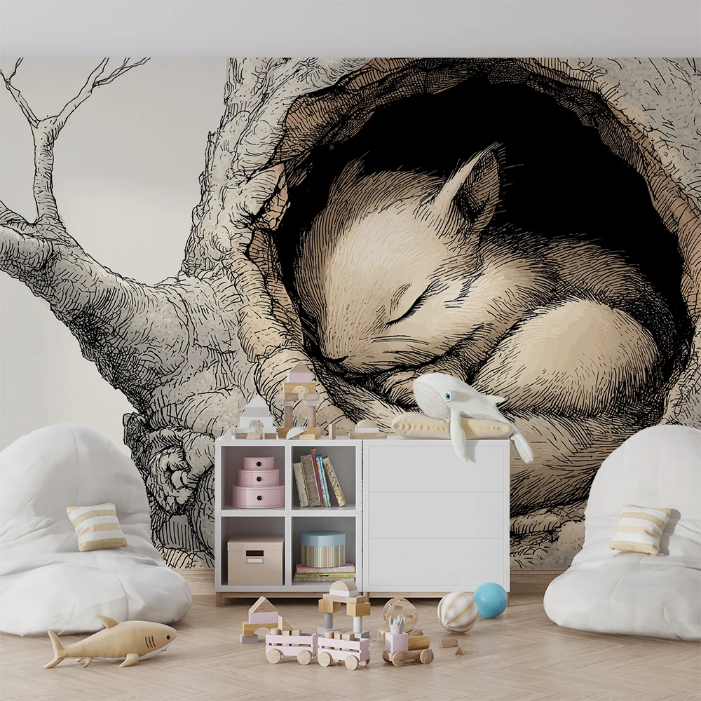Papel de parede quarto bebê | Lijepa mala spavać vjeverica u svom gnijezdu