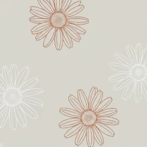 Papel de parede quarto bebê | Linha de margaridas arte em branco e terracota