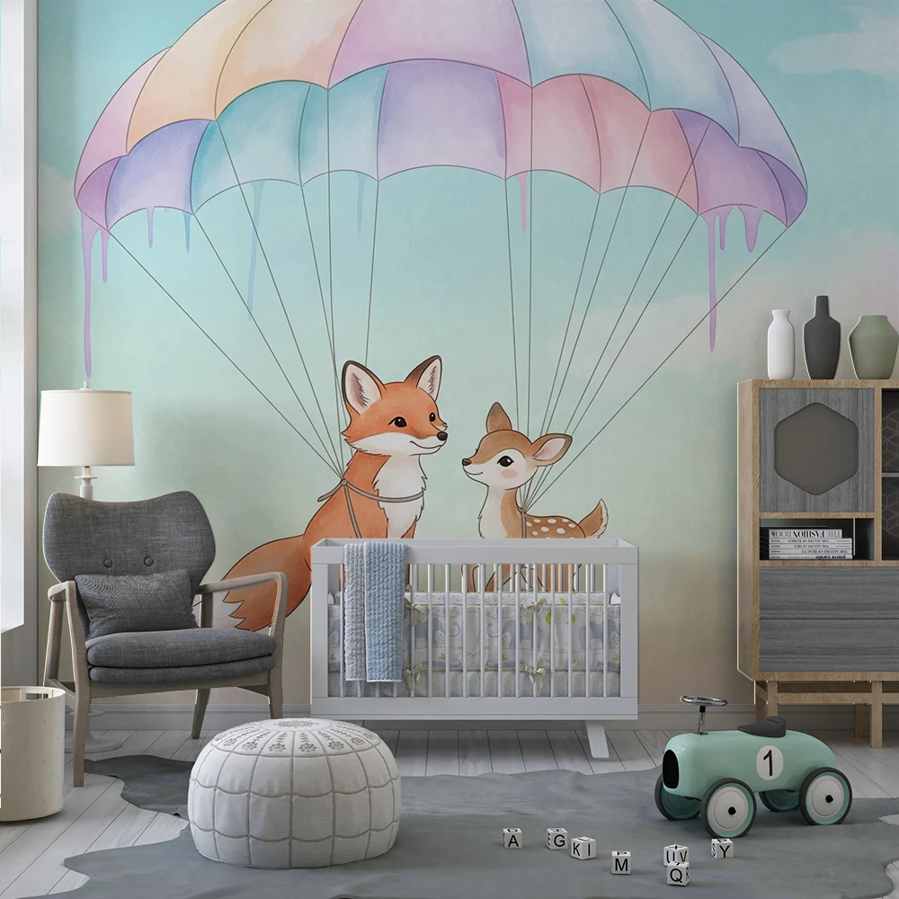 Papel de parede quarto bebê | Lisica i jelen padobranom