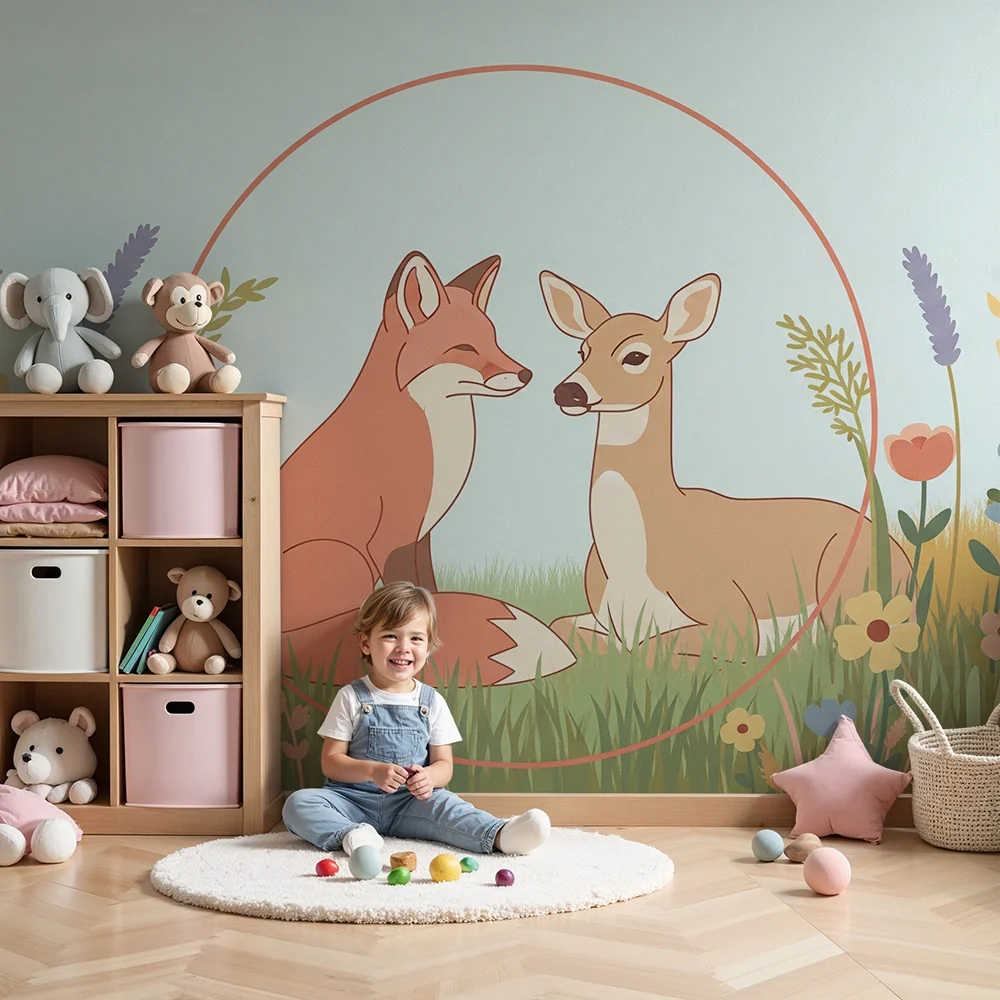 Papel de parede quarto bebê | Lisica i jelenče u cvjetnom polju
