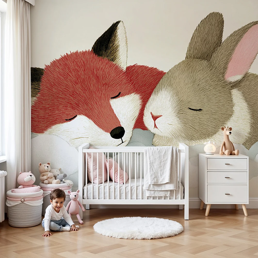 Papel de parede quarto bebê | Lisica i zec spavaju u oblacima