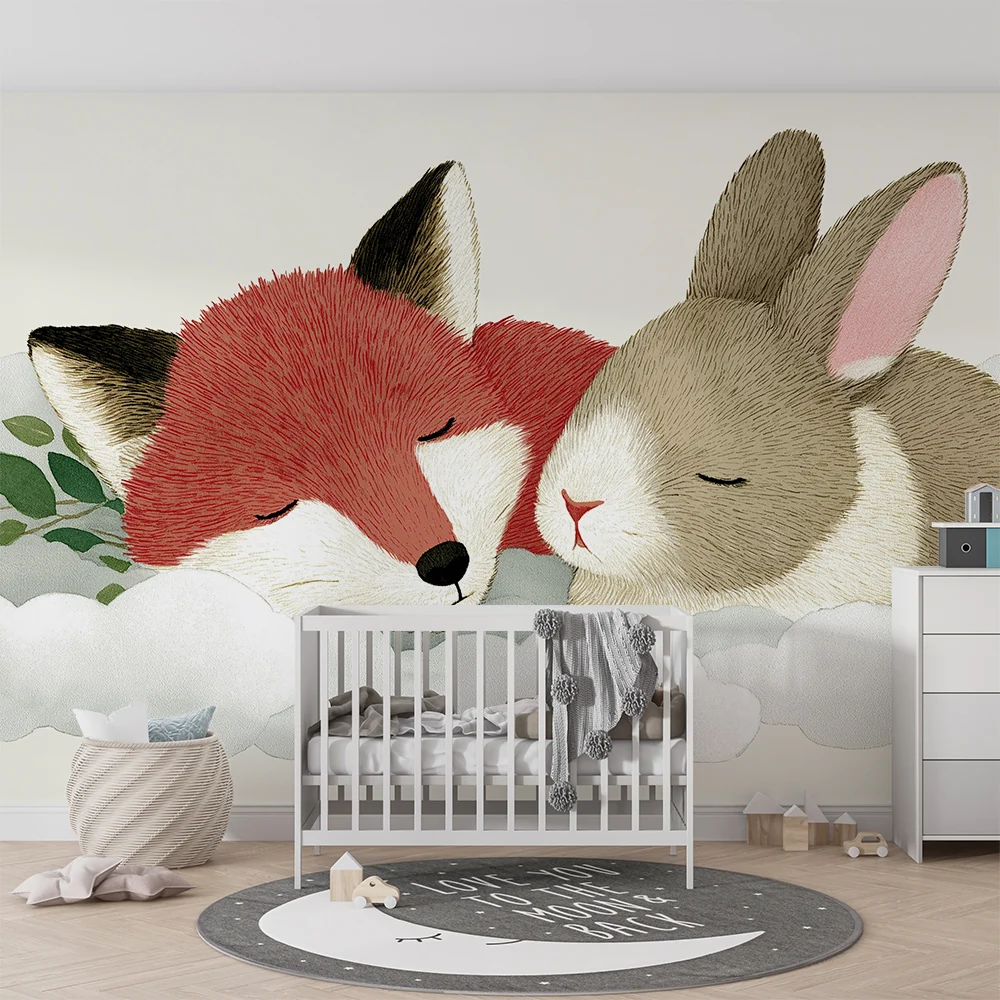 Papel de parede quarto bebê | Lisica i zec spavaju u oblacima