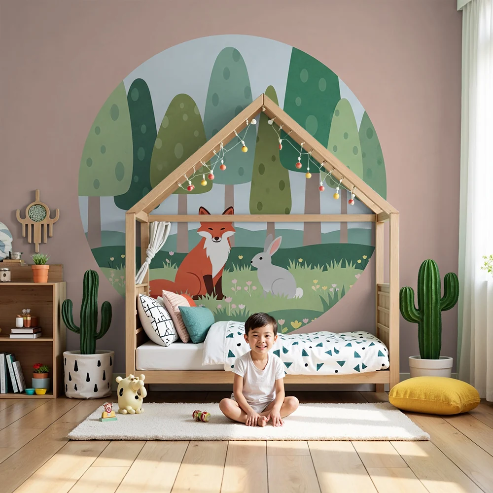 Papel de parede quarto bebê | Lisica i zec u nježnom šumskom krajoliku