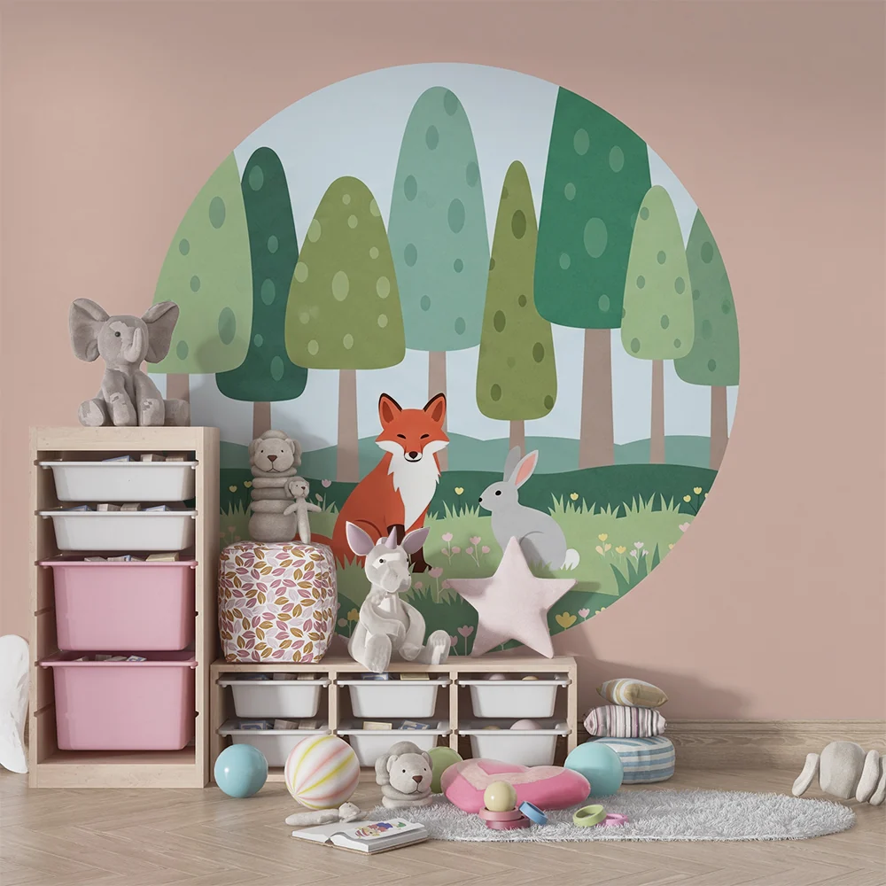 Papel de parede quarto bebê | Lisica i zec u nježnom šumskom krajoliku