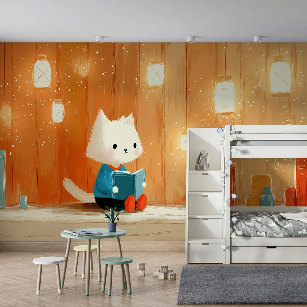 Papel de parede quarto bebê | Mačić čitač ispod lampiona