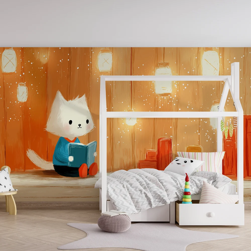 Papel de parede quarto bebê | Mačić čitač ispod lampiona