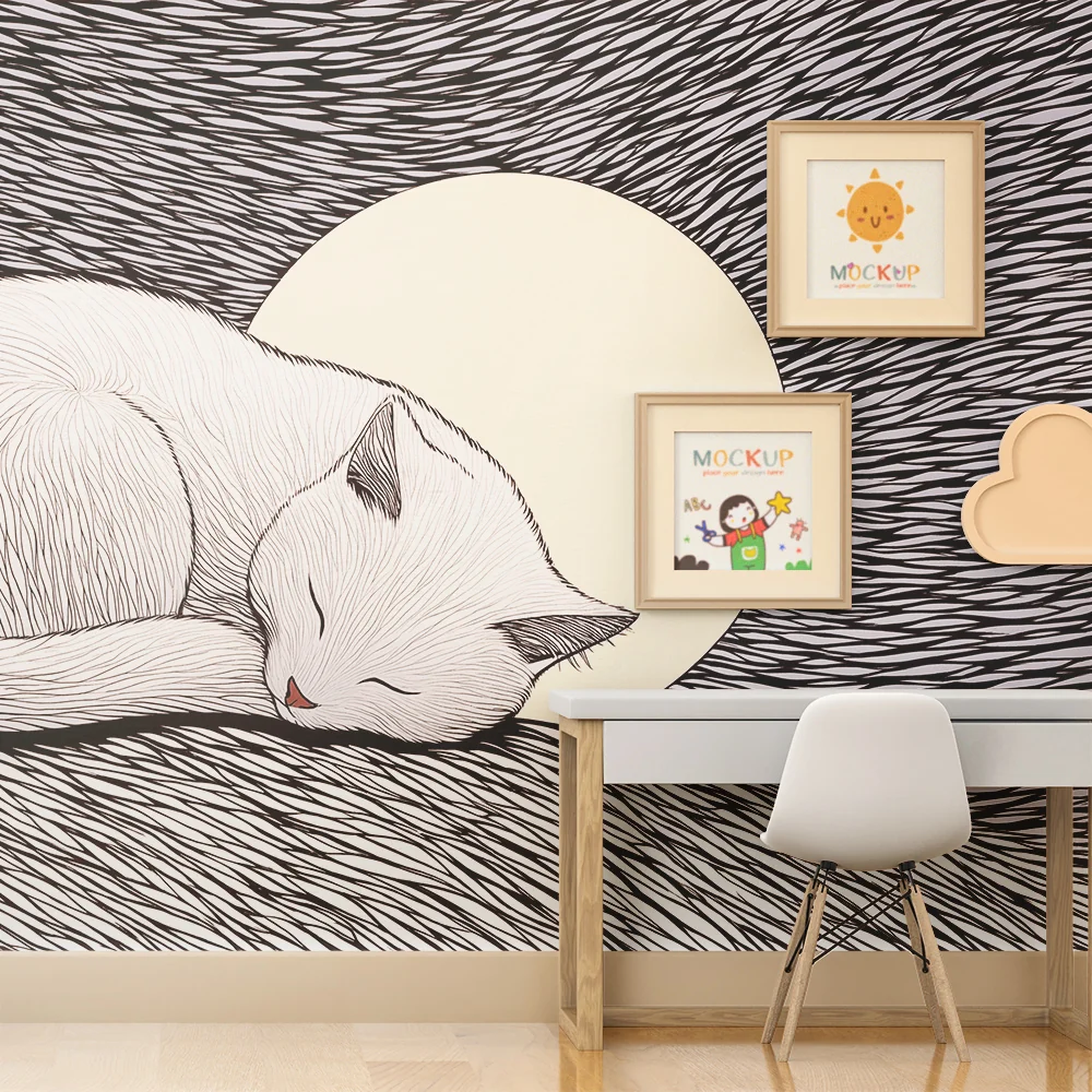 Papel de parede quarto bebê | Mačić spava ispod mjeseca