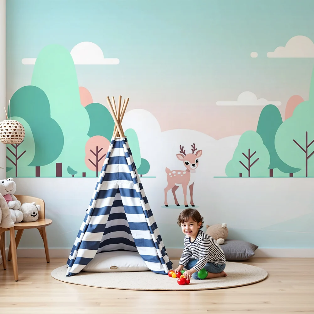 Papel de parede quarto bebê | Mala srna u očaravajućem pastelnom krajoliku