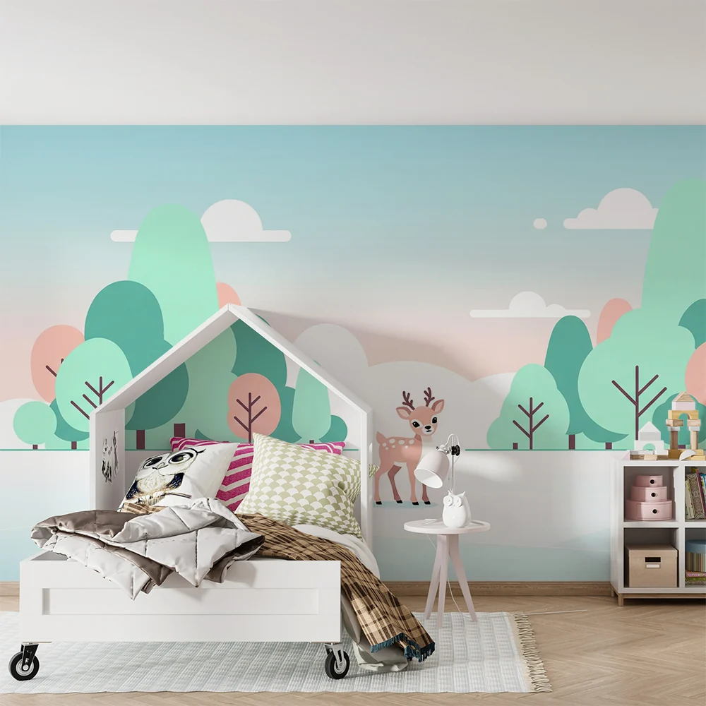 Papel de parede quarto bebê | Mala srna u očaravajućem pastelnom krajoliku