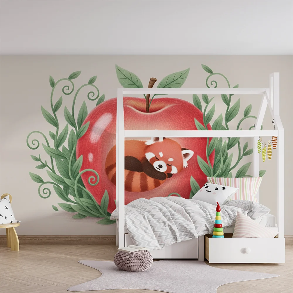 Papel de parede quarto bebê | Mali crveni panda spava u jabuci