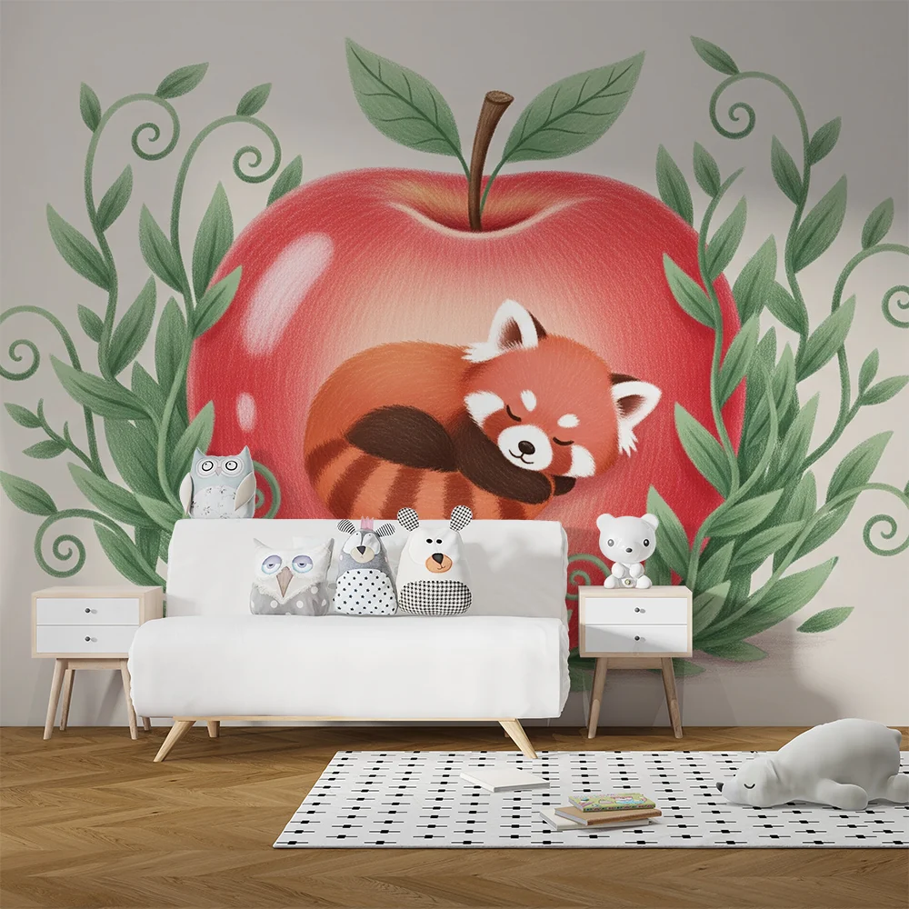 Papel de parede quarto bebê | Mali crveni panda spava u jabuci
