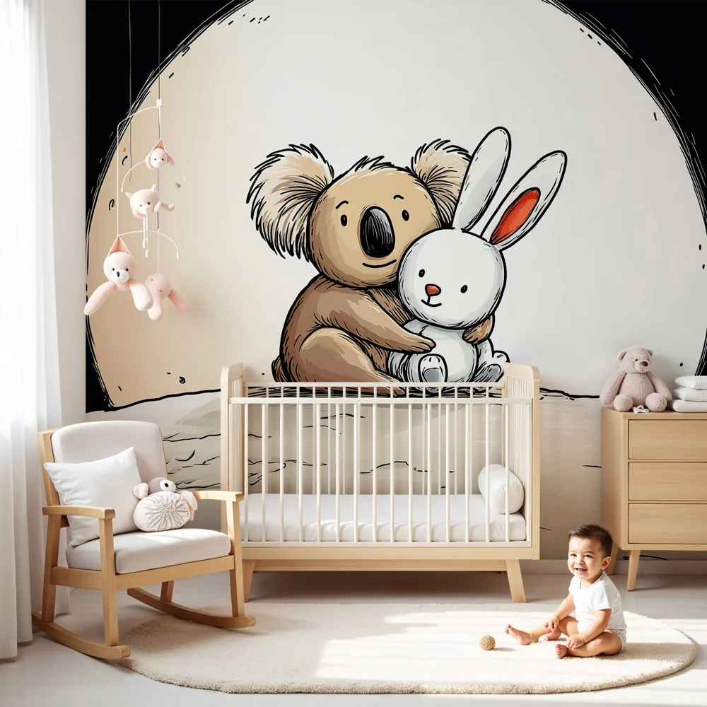 Papel de parede quarto bebê | Mali koala i zec na mjesecu