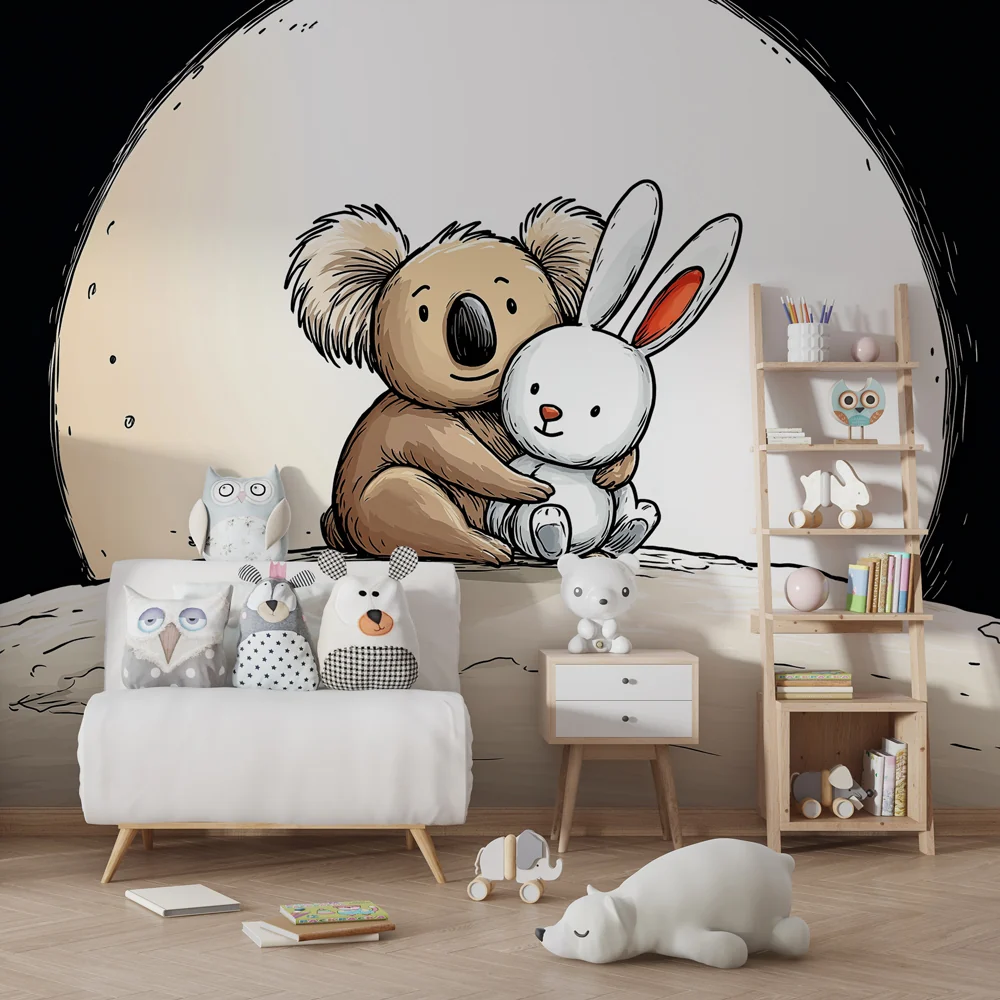 Papel de parede quarto bebê | Mali koala i zec na mjesecu