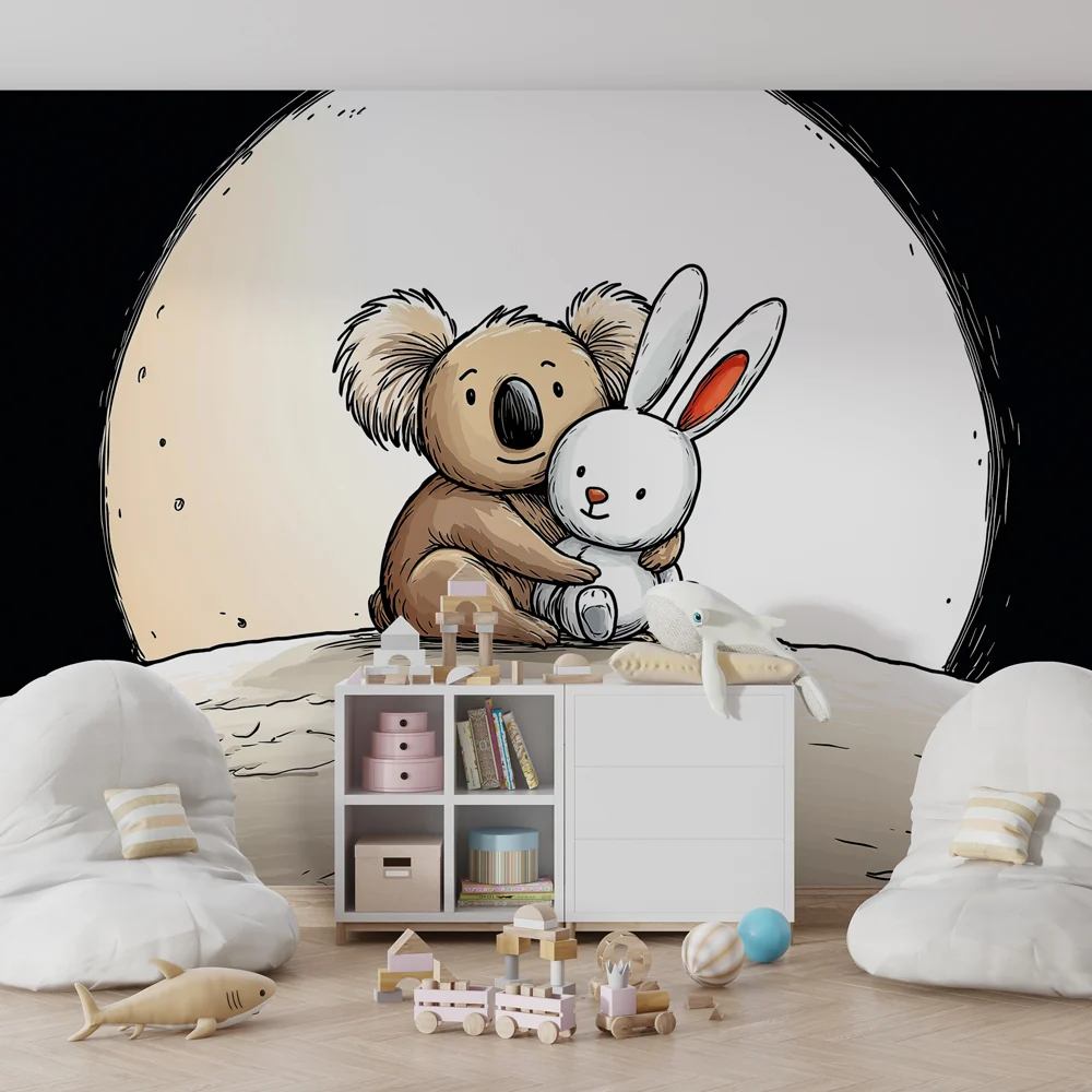 Papel de parede quarto bebê | Mali koala i zec na mjesecu