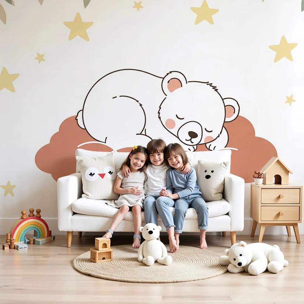 Papel de parede quarto bebê | Medvjedić koji spava ispod zvijezda