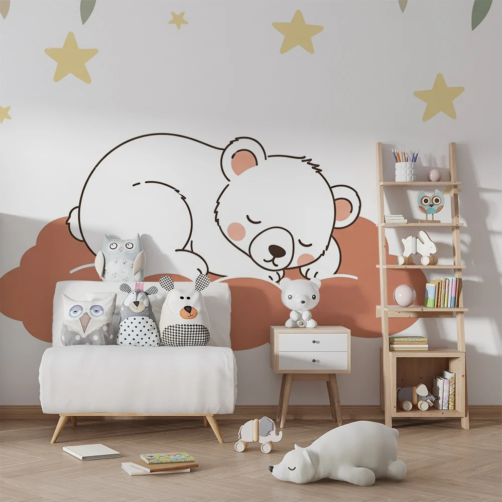 Papel de parede quarto bebê | Medvjedić koji spava ispod zvijezda