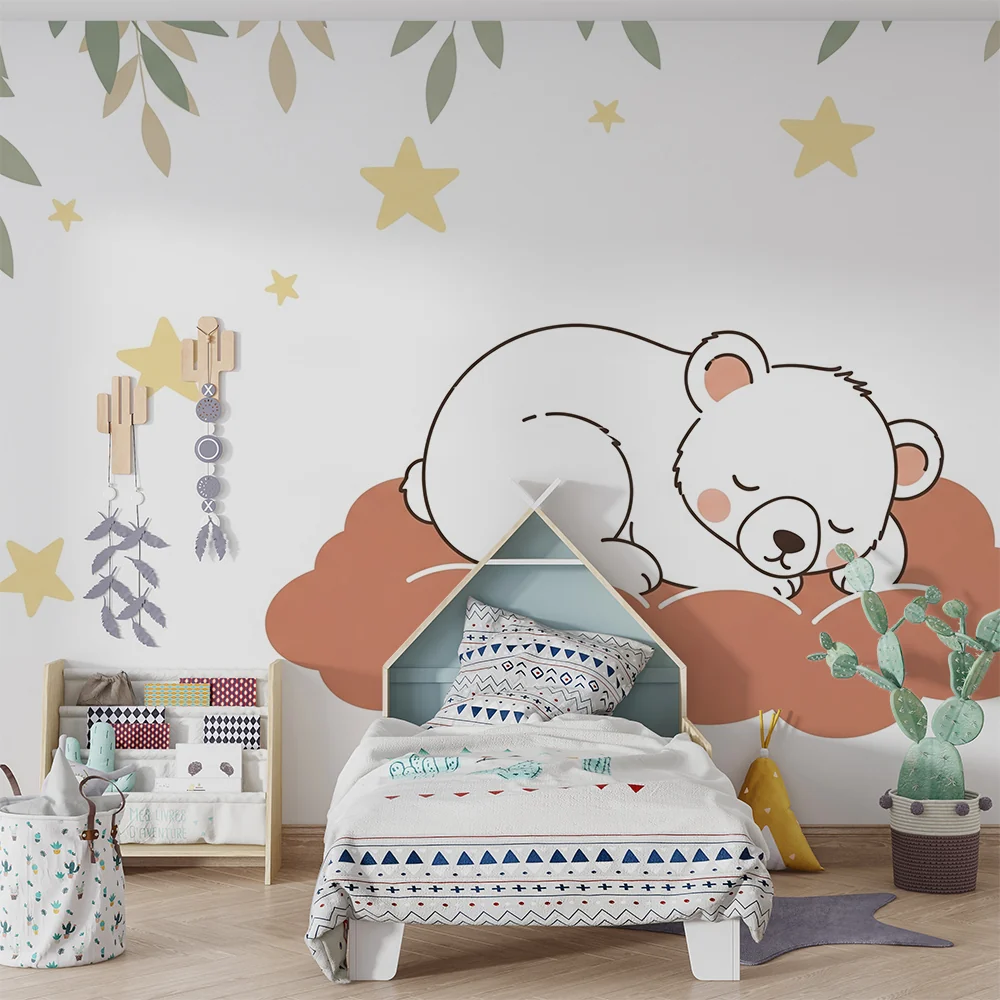 Papel de parede quarto bebê | Medvjedić koji spava ispod zvijezda