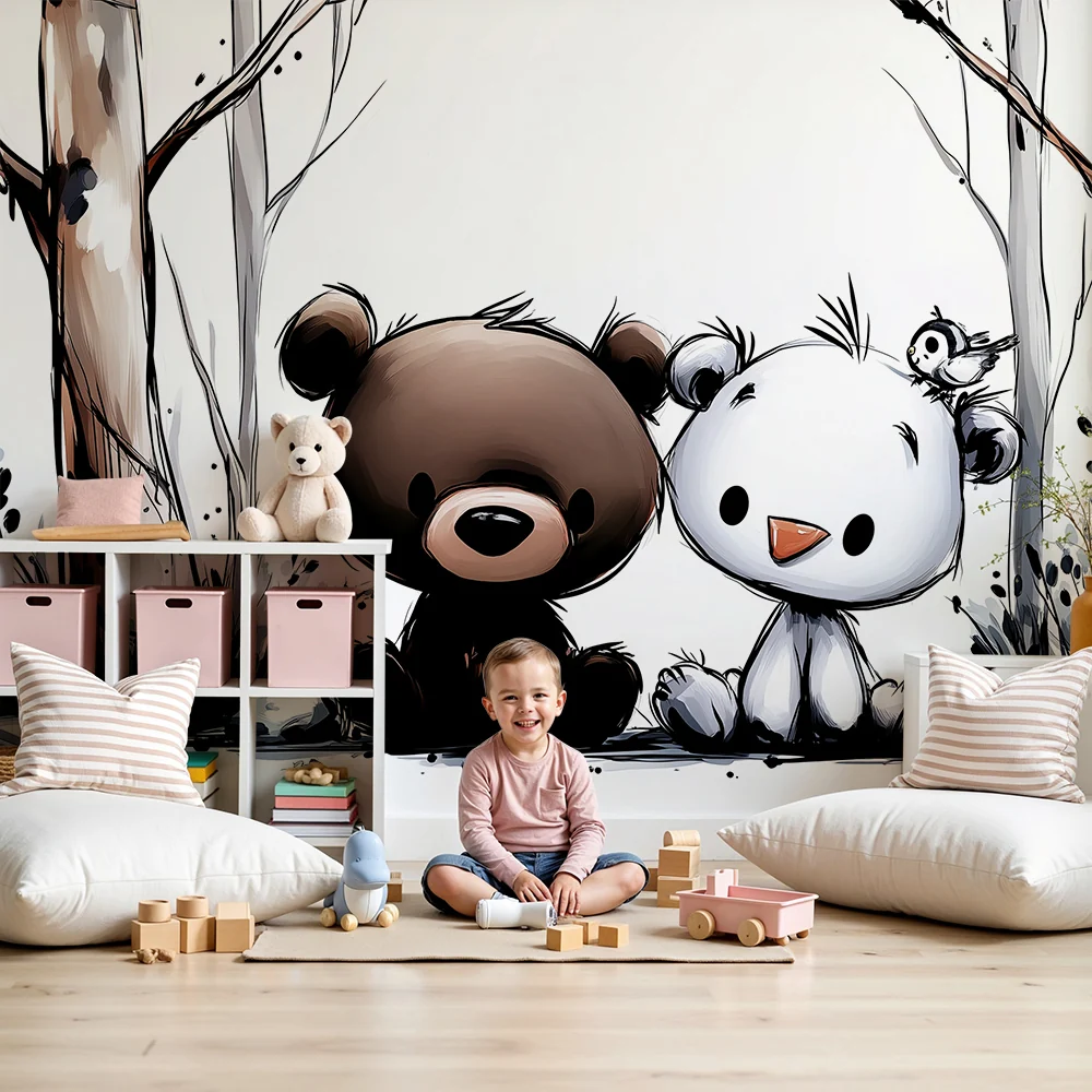 Papel de parede quarto bebê | Medvjedići i prijatelji u šumi