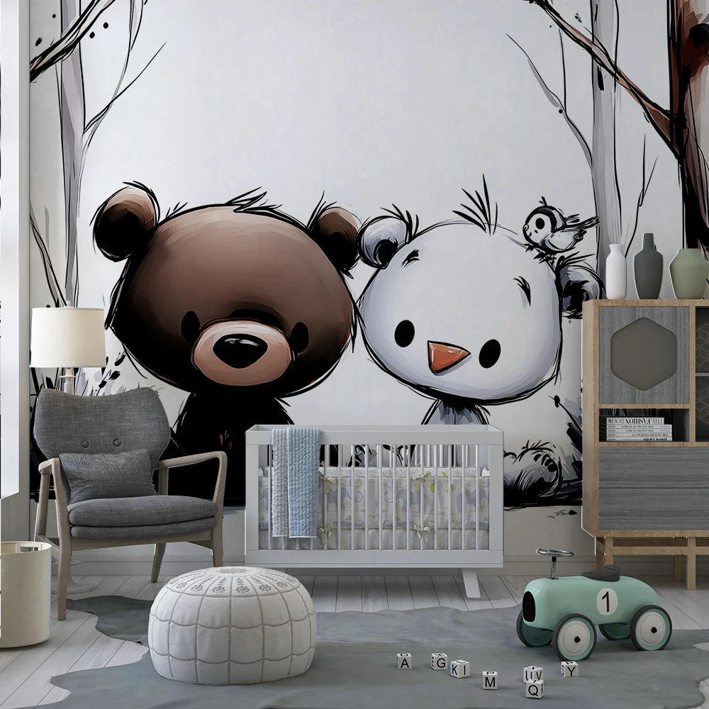 Papel de parede quarto bebê | Medvjedići i prijatelji u šumi