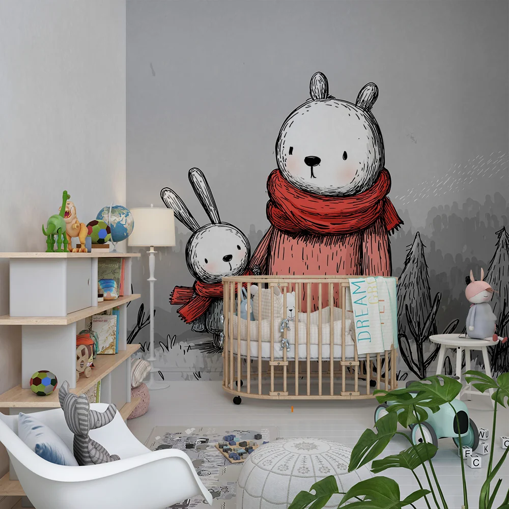 Papel de parede quarto bebê | Medvjedići i zečevi u zimskom krajoliku