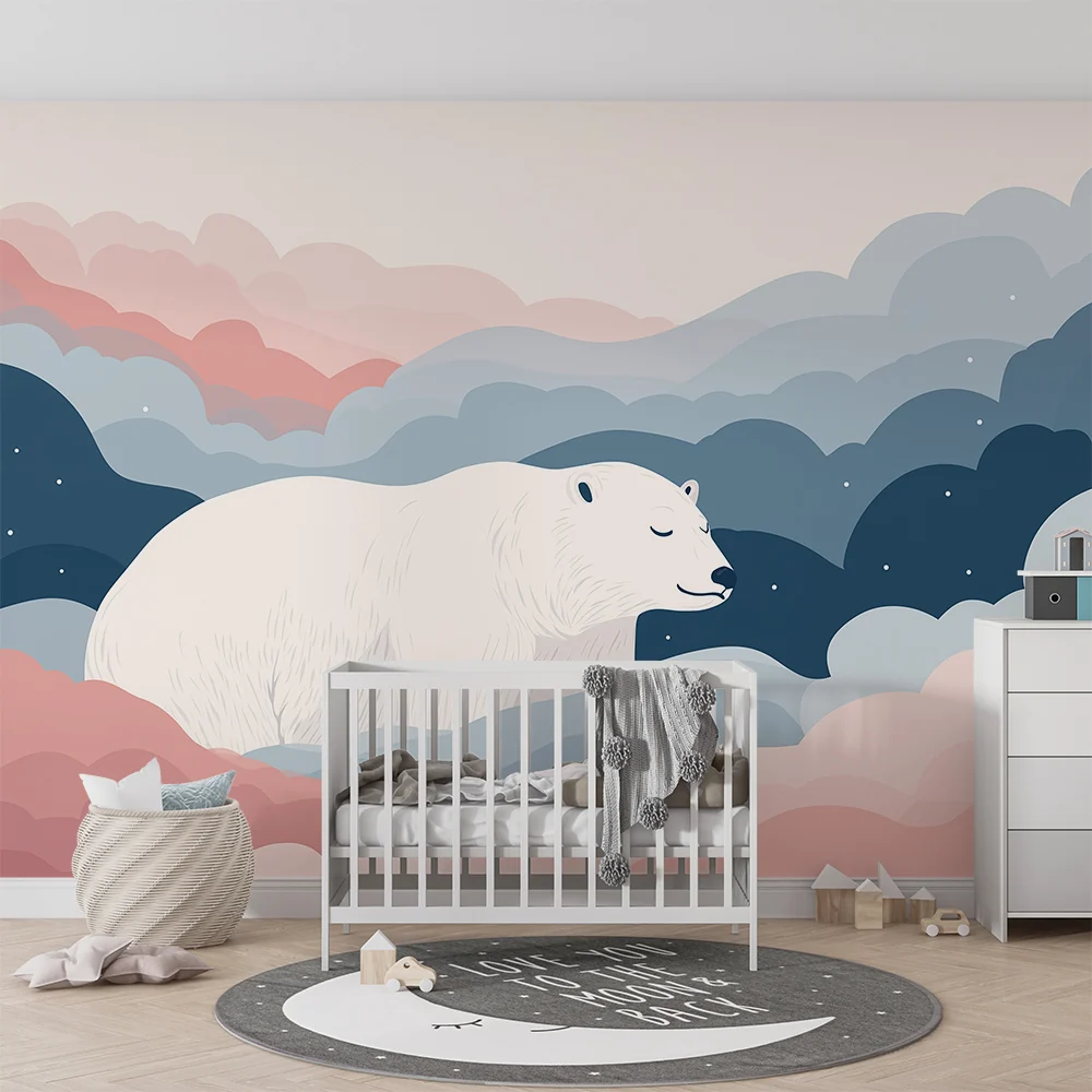 Papel de parede quarto bebê | Miran polarni medvjed u mirnom pastelnom oblačnom nebu