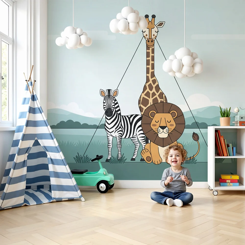 Papel de parede quarto bebê | Mirni safari životinje