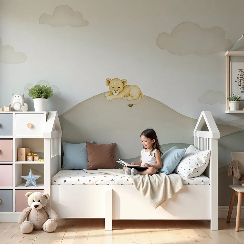 Papel de parede quarto bebê | Mirno mladunče lava na brdima