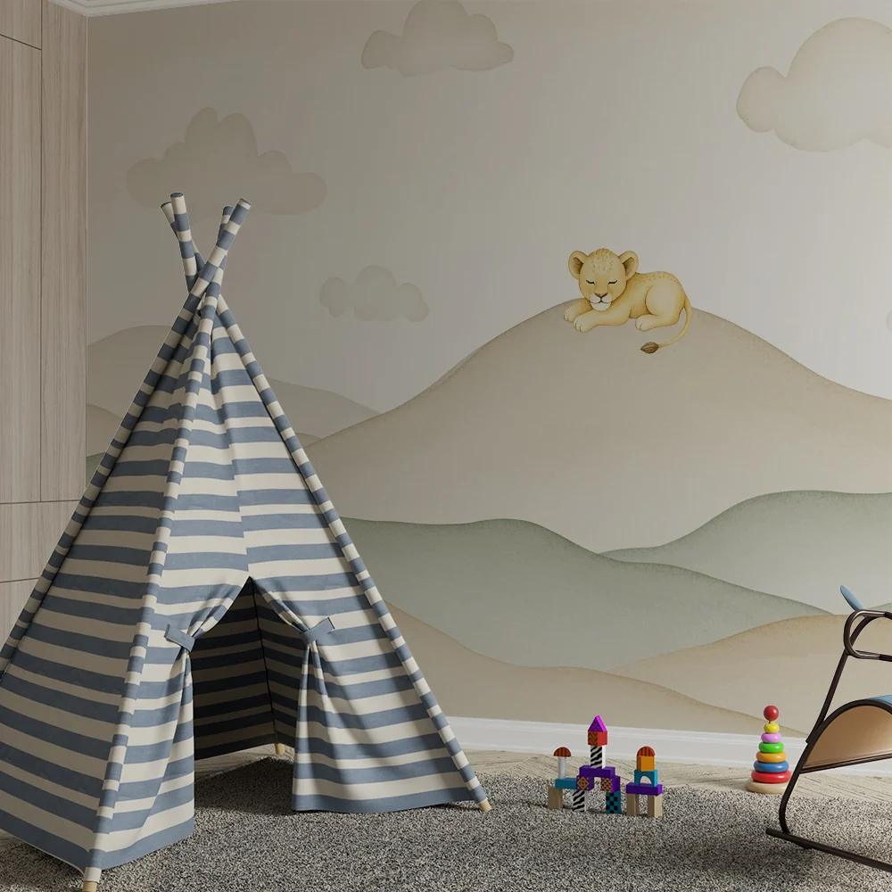 Papel de parede quarto bebê | Mirno mladunče lava na brdima