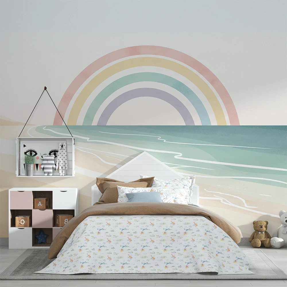 Papel de parede quarto bebê | Mirno plaž s pastelnim duginim