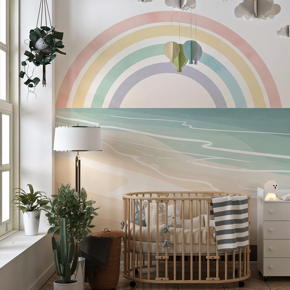 Papel de parede quarto bebê | Mirno plaž s pastelnim duginim