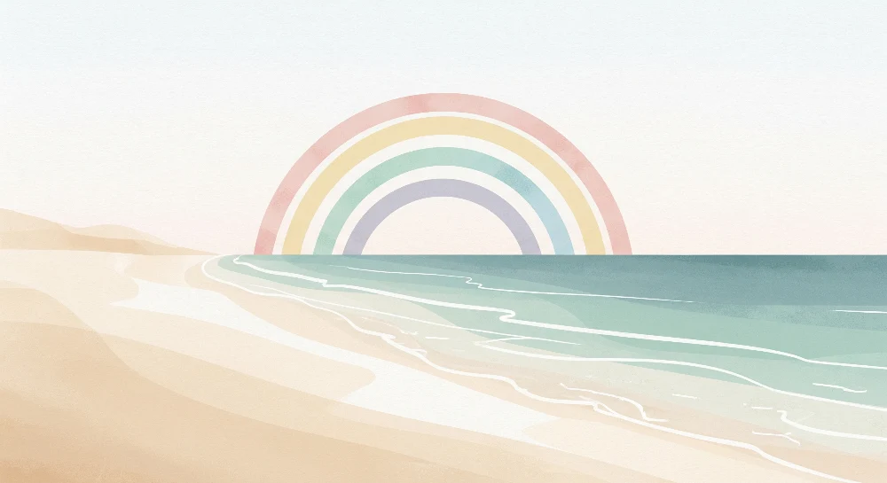 Papel de parede quarto bebê | Mirno plaž s pastelnim duginim