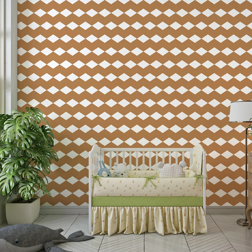 Papel de parede quarto bebê | Motivo de losangos em terracota claro e branco