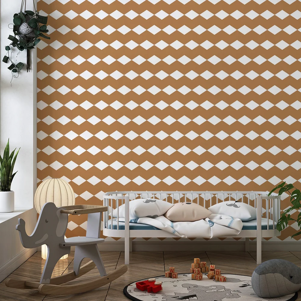 Papel de parede quarto bebê | Motivo de losangos em terracota claro e branco