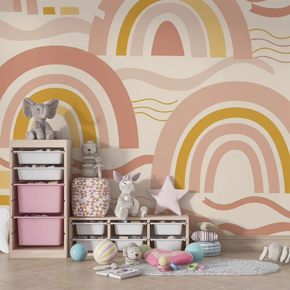 Papel de parede quarto bebê | Njež dugini luk i pastelni oblaci