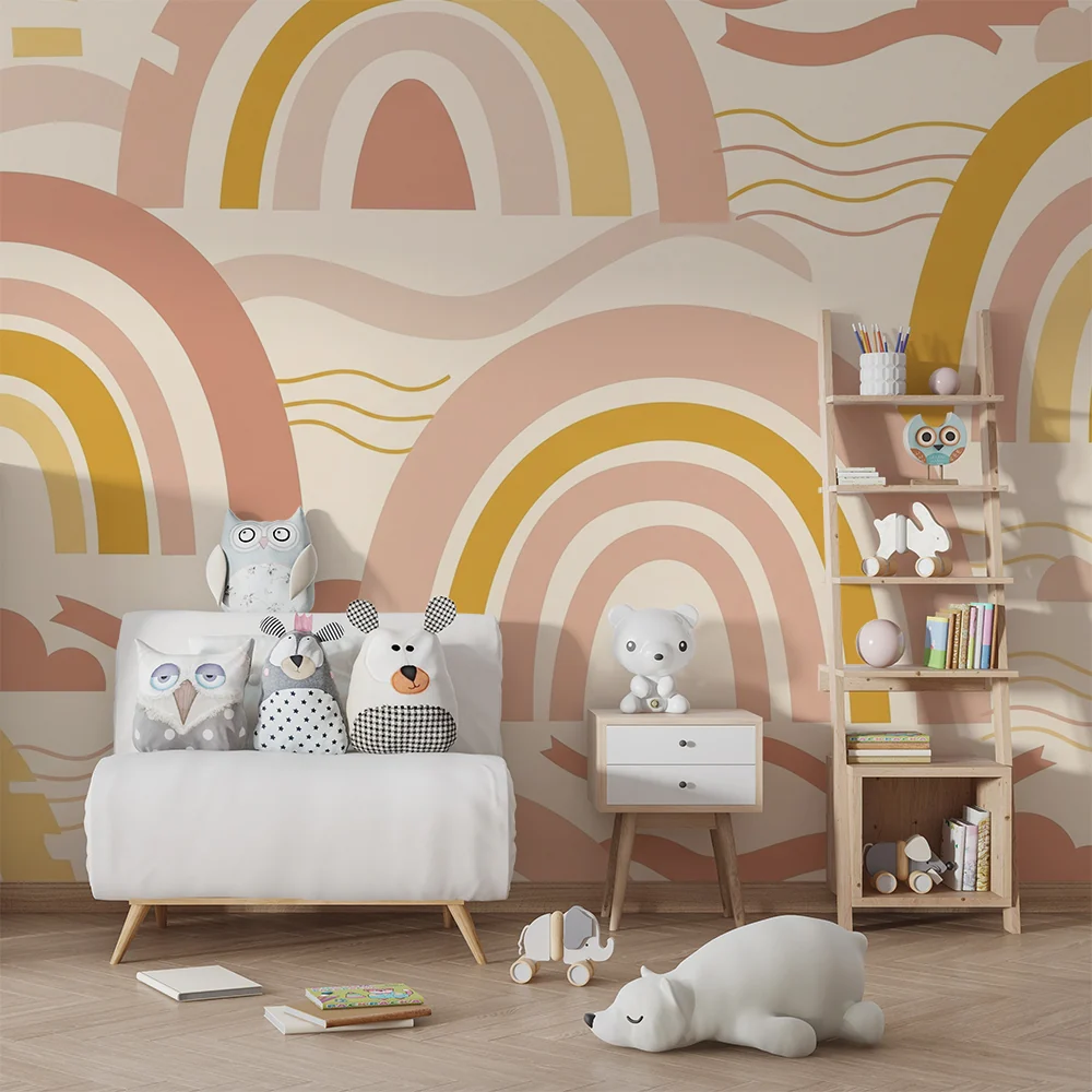 Papel de parede quarto bebê | Njež dugini luk i pastelni oblaci