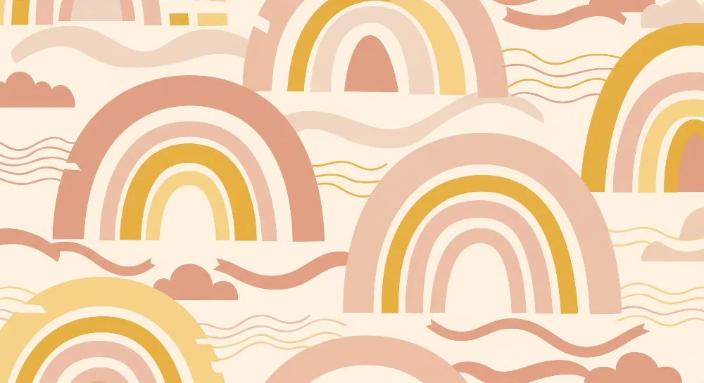 Papel de parede quarto bebê | Njež dugini luk i pastelni oblaci