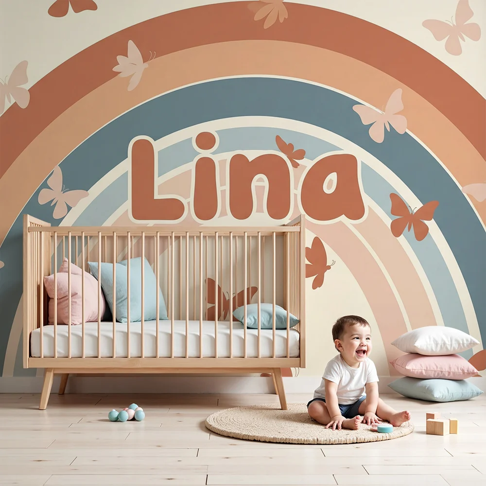 Papel de parede quarto bebê | Njež dugini s nježnim leptirima
