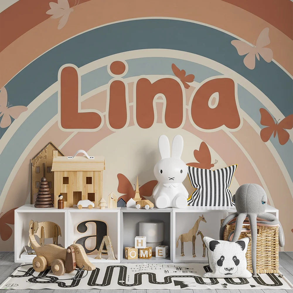 Papel de parede quarto bebê | Njež dugini s nježnim leptirima