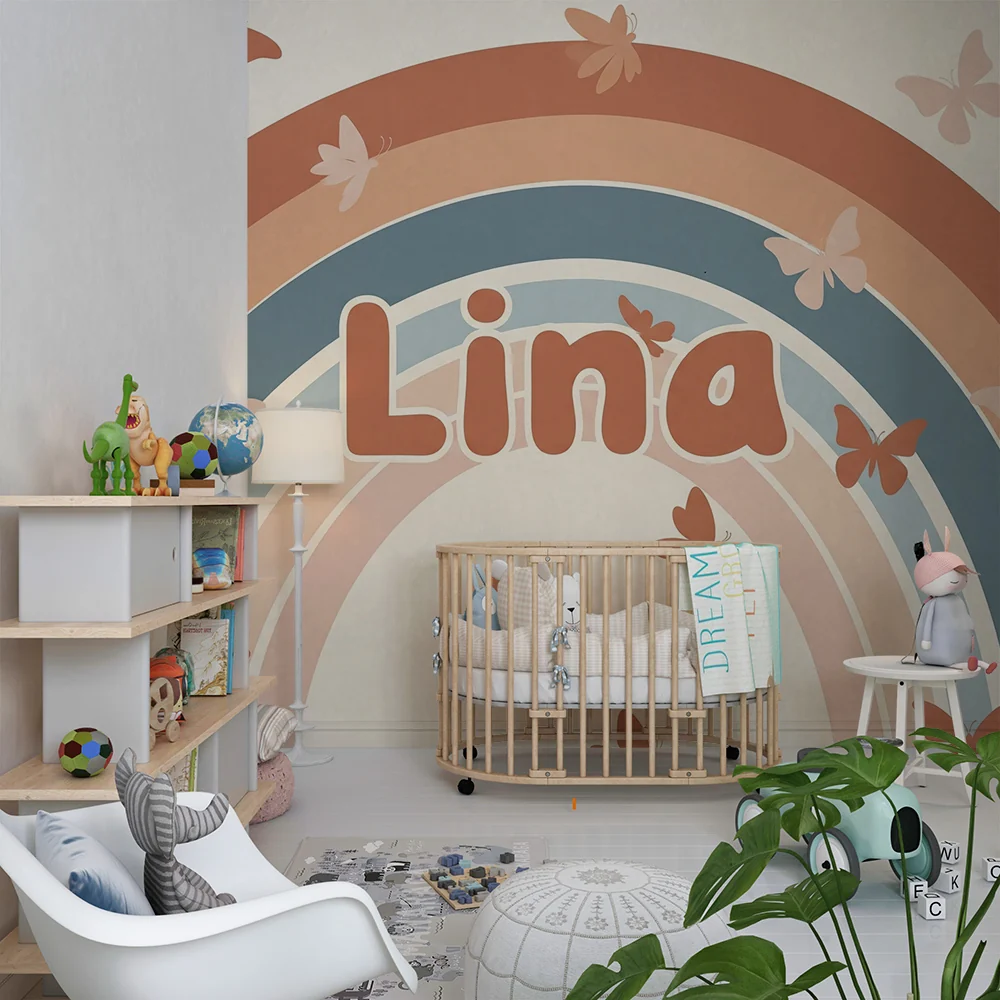 Papel de parede quarto bebê | Njež dugini s nježnim leptirima