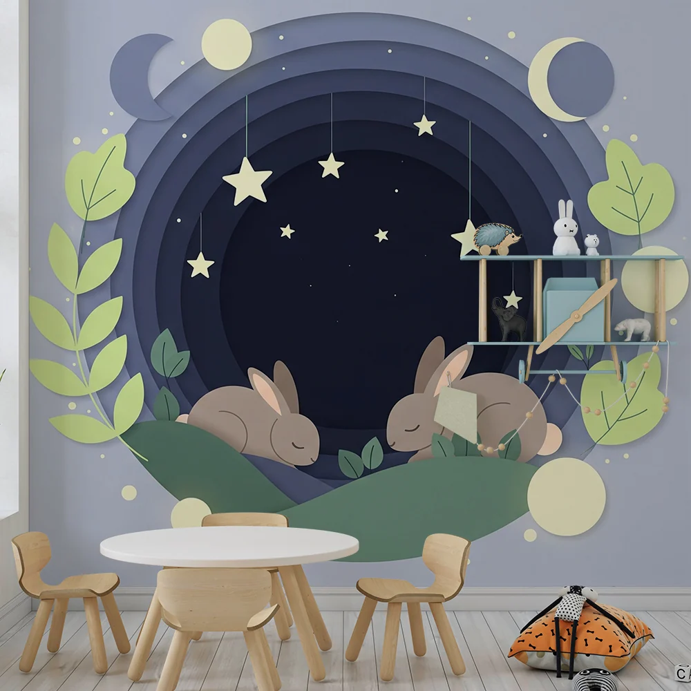 Papel de parede quarto bebê | Nježne noći s kunićima ispod zvijezda