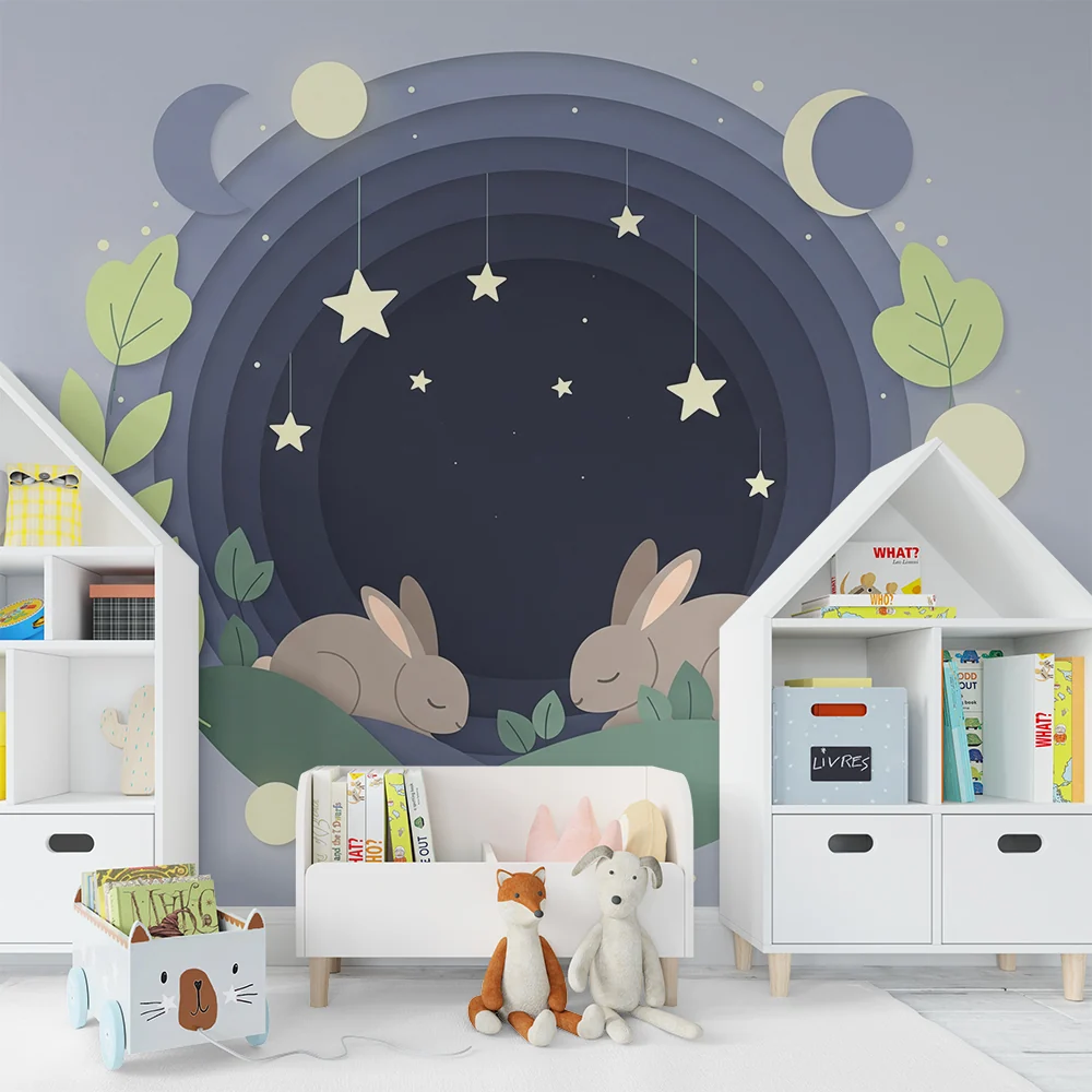 Papel de parede quarto bebê | Nježne noći s kunićima ispod zvijezda