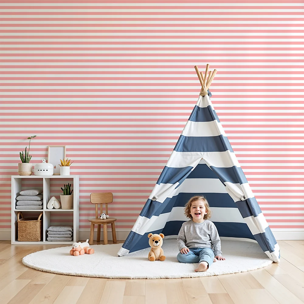 Papel de parede quarto bebê | Nježne pruge u roza i bijelo