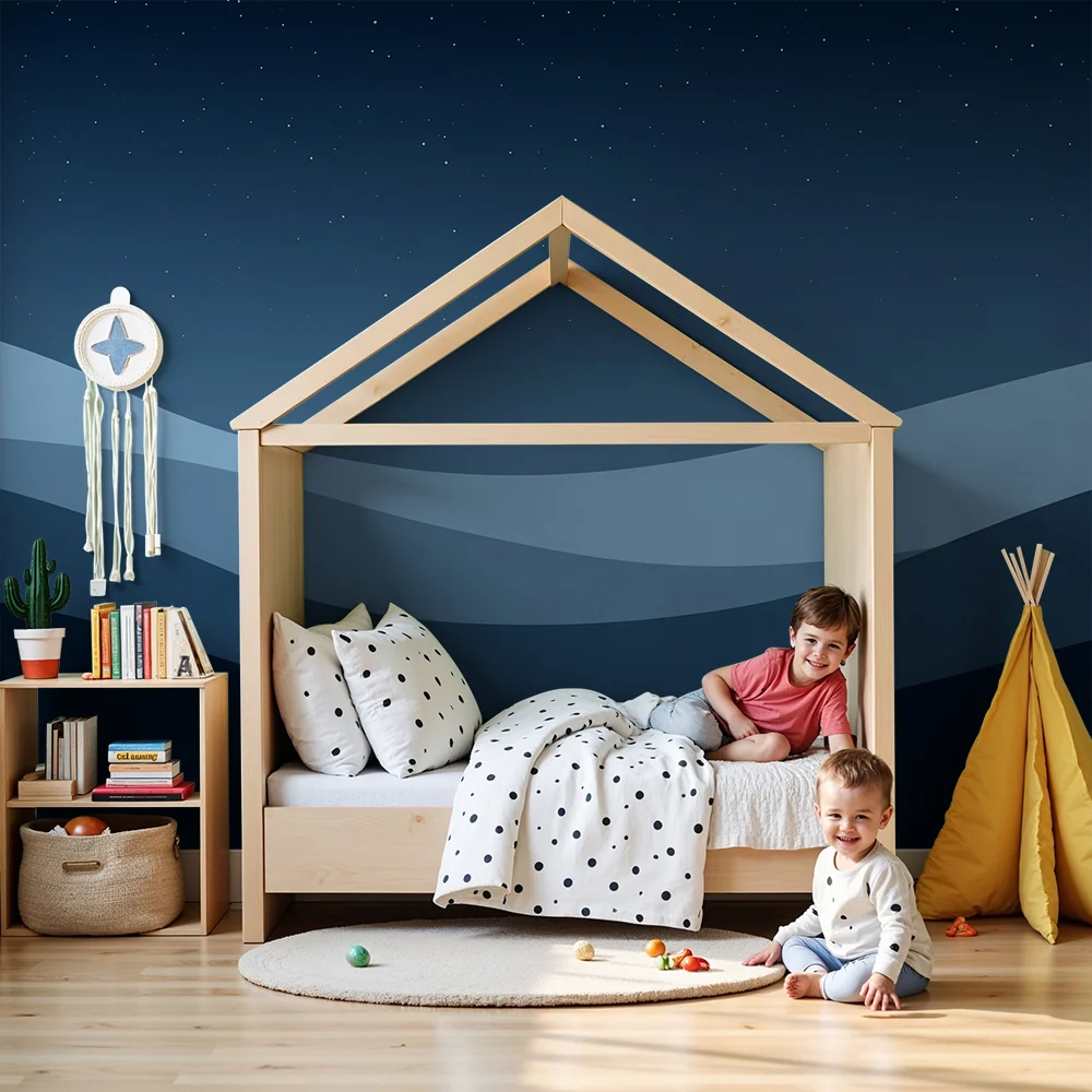 Papel de parede quarto bebê | Nježni plavi valovi pod zvjezdanim nebom