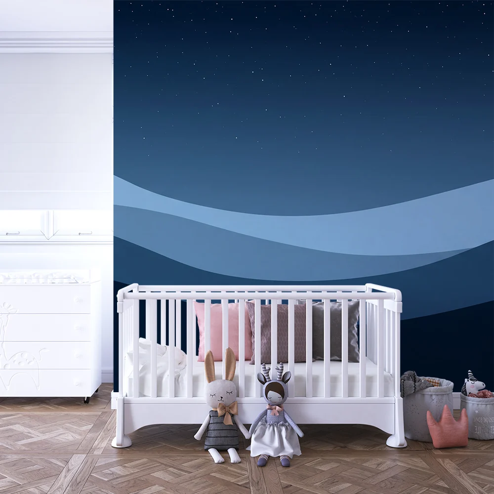 Papel de parede quarto bebê | Nježni plavi valovi pod zvjezdanim nebom