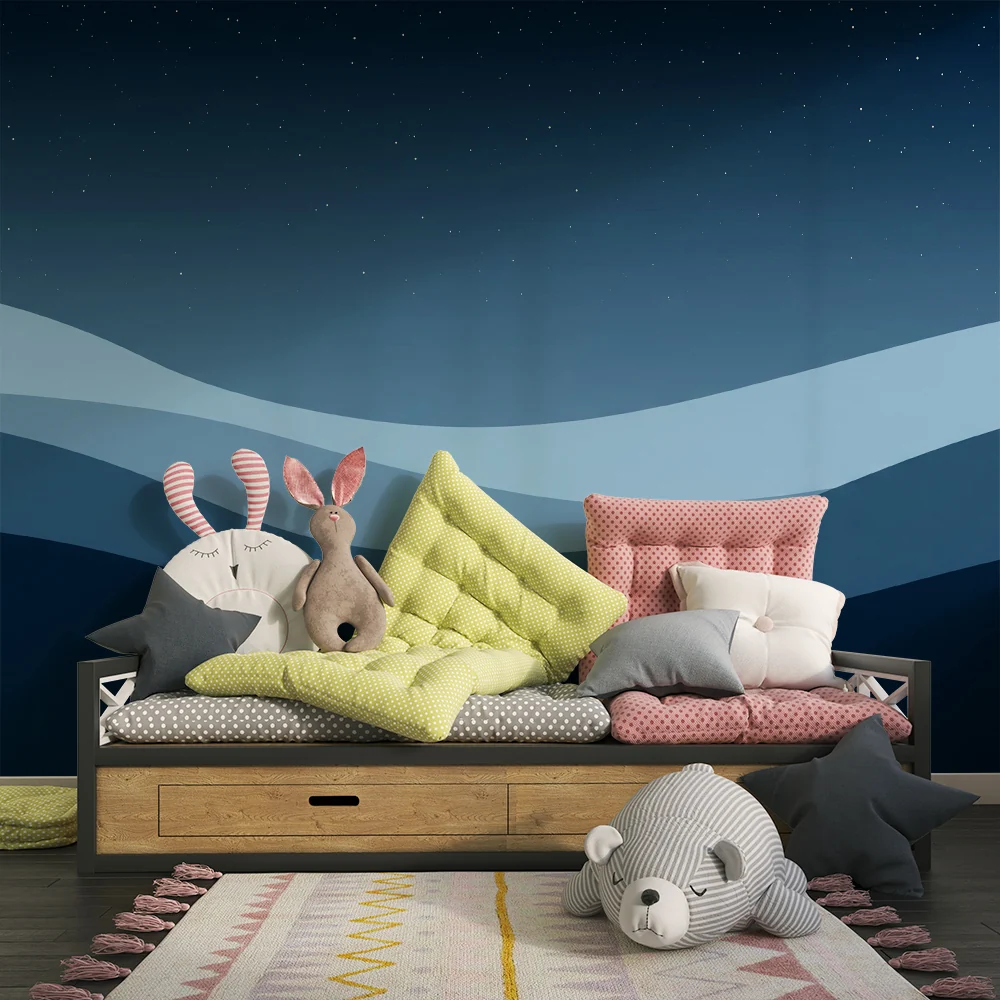 Papel de parede quarto bebê | Nježni plavi valovi pod zvjezdanim nebom