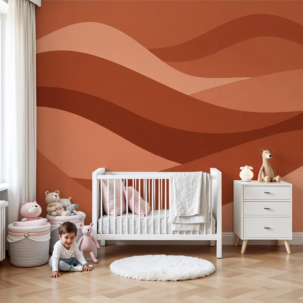 Papel de parede quarto bebê | Nježni valovi u tonovima terakote
