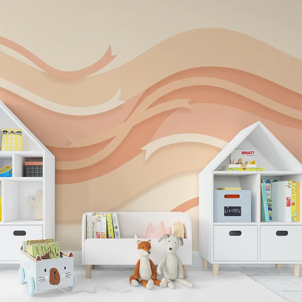 Papel de parede quarto bebê | Nježni valovi u breskva i krem tonovima